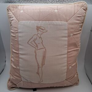 VTG French Parisian Lady Couture Cameo Pink Diamond Quilt Throw Pillow Fashion